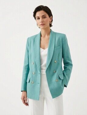 Double-Breasted Blazer with Shawl Lapel Jacket Light Teal 10